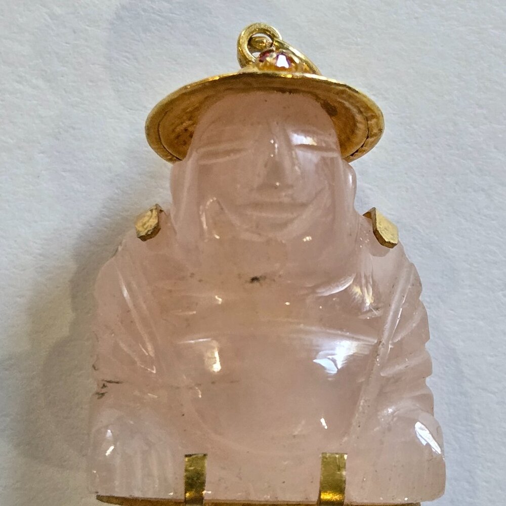 14k gold wrapped rose quartz Buddha charm